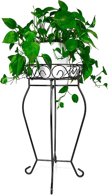 Yimobra Original Patented Tall Plant Stand Metal Flower Pot Holder Large Rustproof Iron Garden Container Heavy Duty Rack for Planter High Supports Indoor Outdoor, 32 X 60 cm, Black