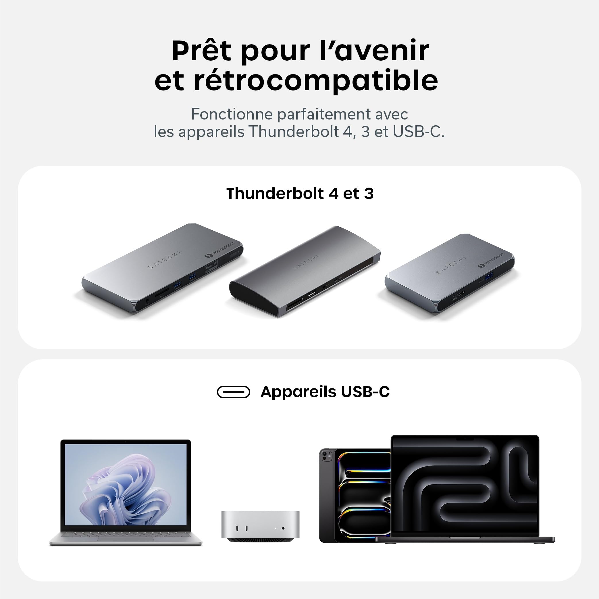 Satechi Câble Thunderbolt 5 Certifié 240W, Données 120Gbps, Double 8K@60Hz, Triple 4K@144Hz, Câble Tressé Thunderbolt 5/4/3 USB-C pour MacBook Air/Pro/Neo, iPhone, PC Portable et Plus