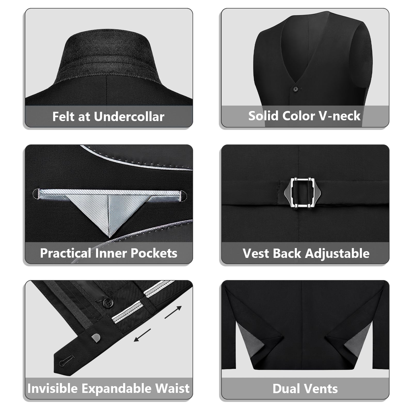 LUPURTY Costume 3 pièces pour Homme, Coupe ajustée, Veste
