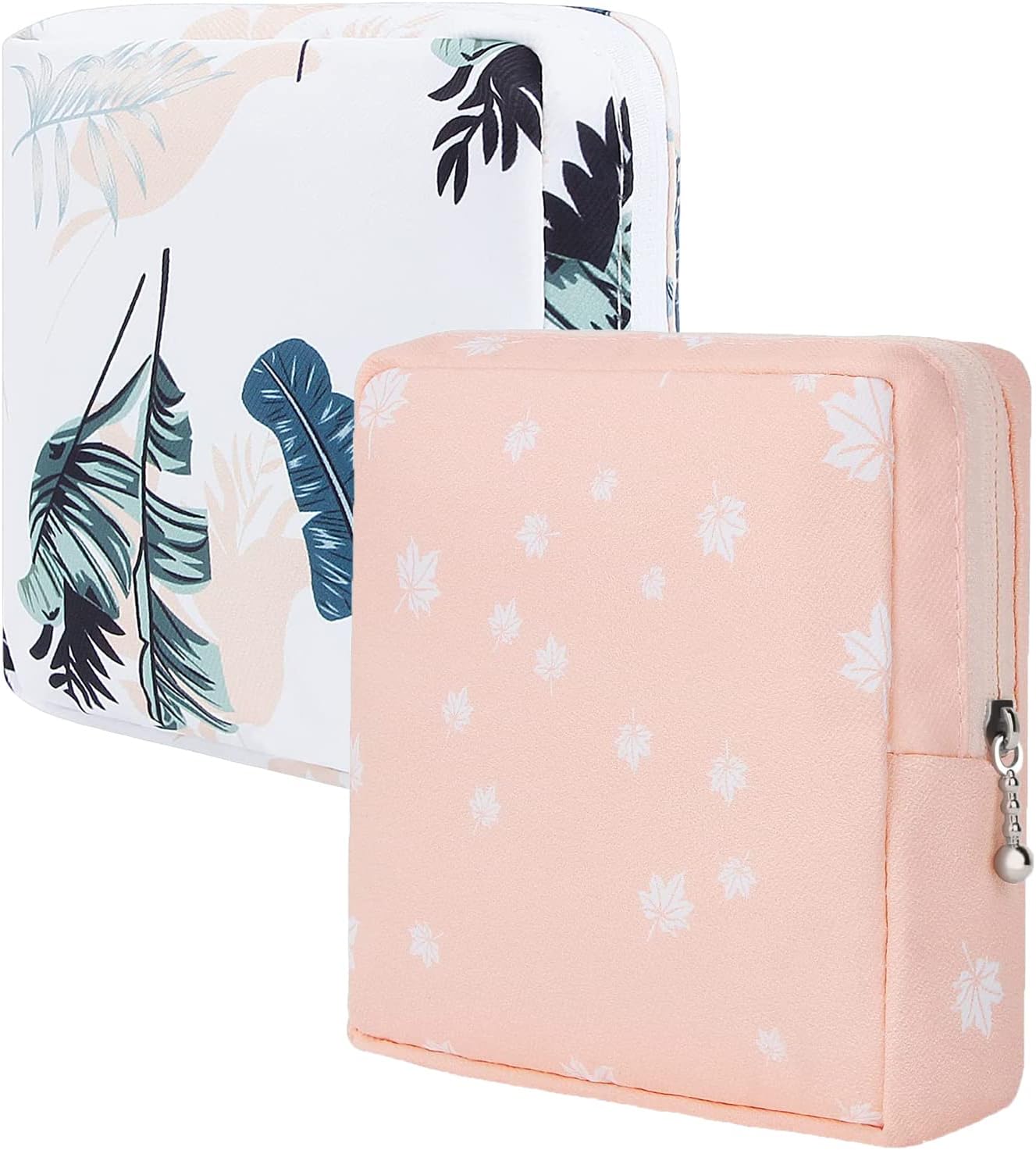 Sanitary Napkin Storage Bags,Reusable Menstrual Pads Storage Organizers Pouch Kit,Fashion Pattern Zipper Panty Liners Bag,Sanitary Bags for Feminine Products,Washable,Portable(2Pack,Pink&White)