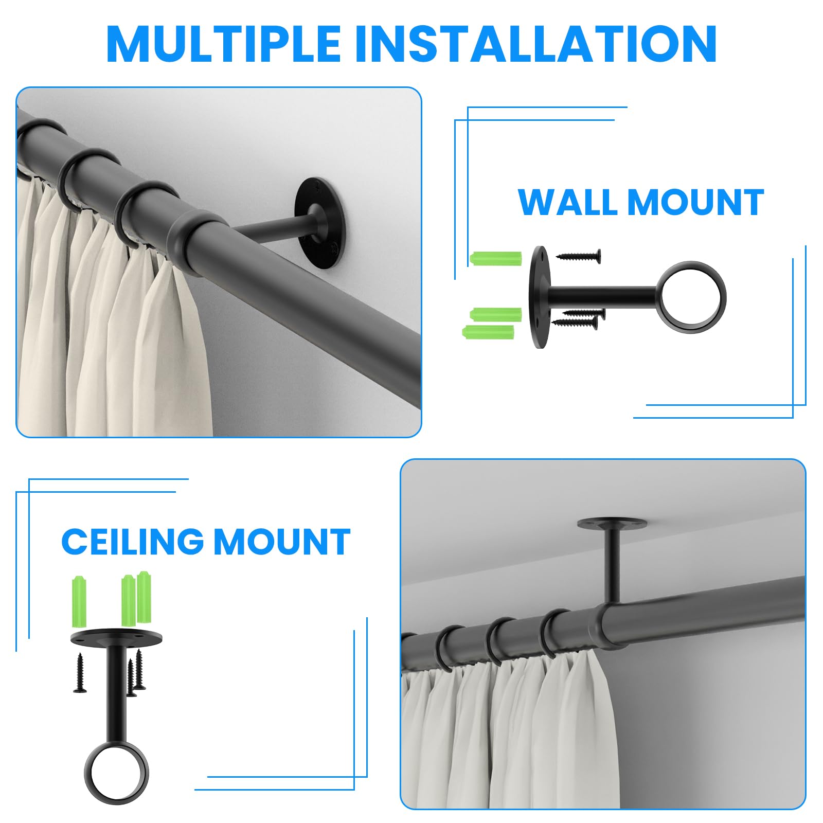 Stainless Steel Curtain Rod Brackets - Ceiling Mount -5