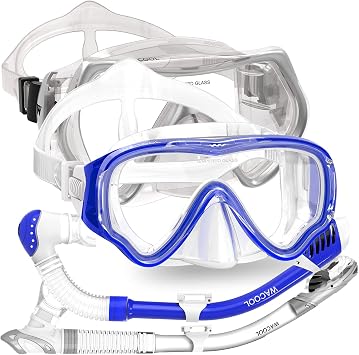 WACOOL Professional Adult Sliver and Kids DarkBlue Snorkeling Set Swimming Gear Anti-Fog Coated Glass with Silicon Mouth Piece Purge Valve and Anti-Splash