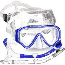 WACOOL Professional Adult Sliver and Kids DarkBlue Snorkeling Set Swimming Gear Anti-Fog Coated Glass with Silicon Mouth Piece Purge Valve and Anti-Splash