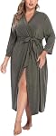 IN'VOLAND Womens Plus Size Kimono Robes Long Knit Bathrobe Lightweight Soft Sleepwear V Neck Ladies Loungewear
