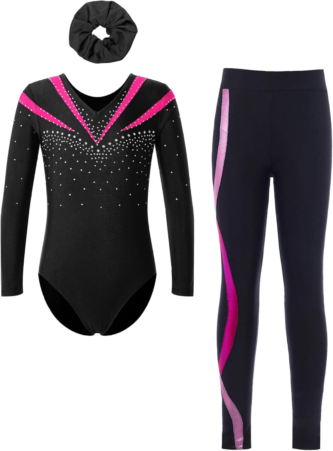 Linjinx Turnpakje voor meisjes, lange mouwen, glitter-gymnastiekpak met