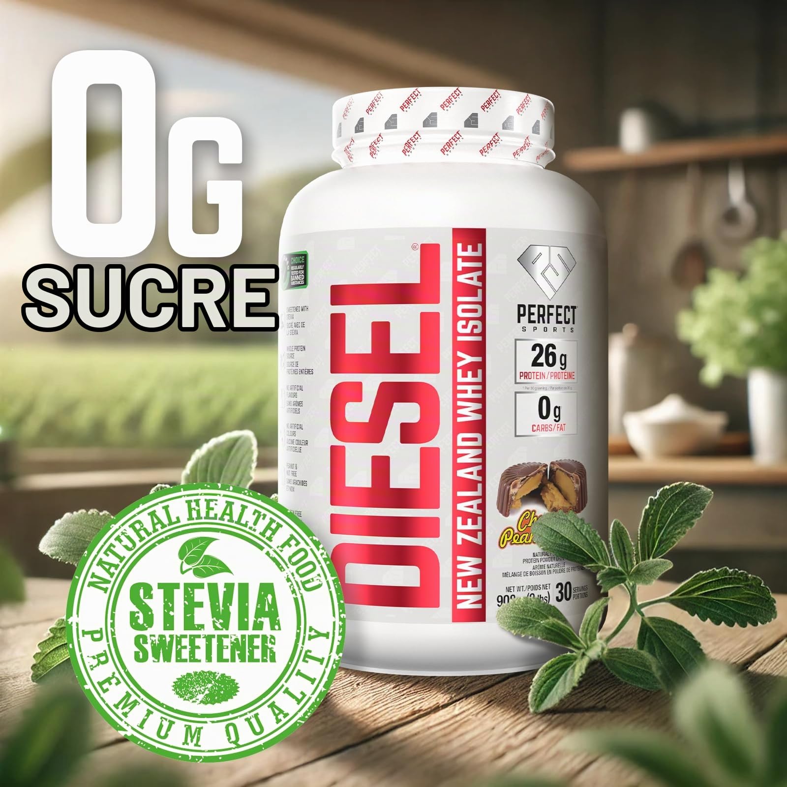 DIESEL New Zealand Whey Protéine Isolate Nourri à l'Herbe/Stevia Sucré/Aromatisé au Beurre d'Arachide au Chocolat 908 g