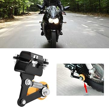 Motorcycle Adjuster Chain Tensioner Roller, Universal Link Length Modified Dirt Pit Bike Chopper with Backup Long Bolts (Black)