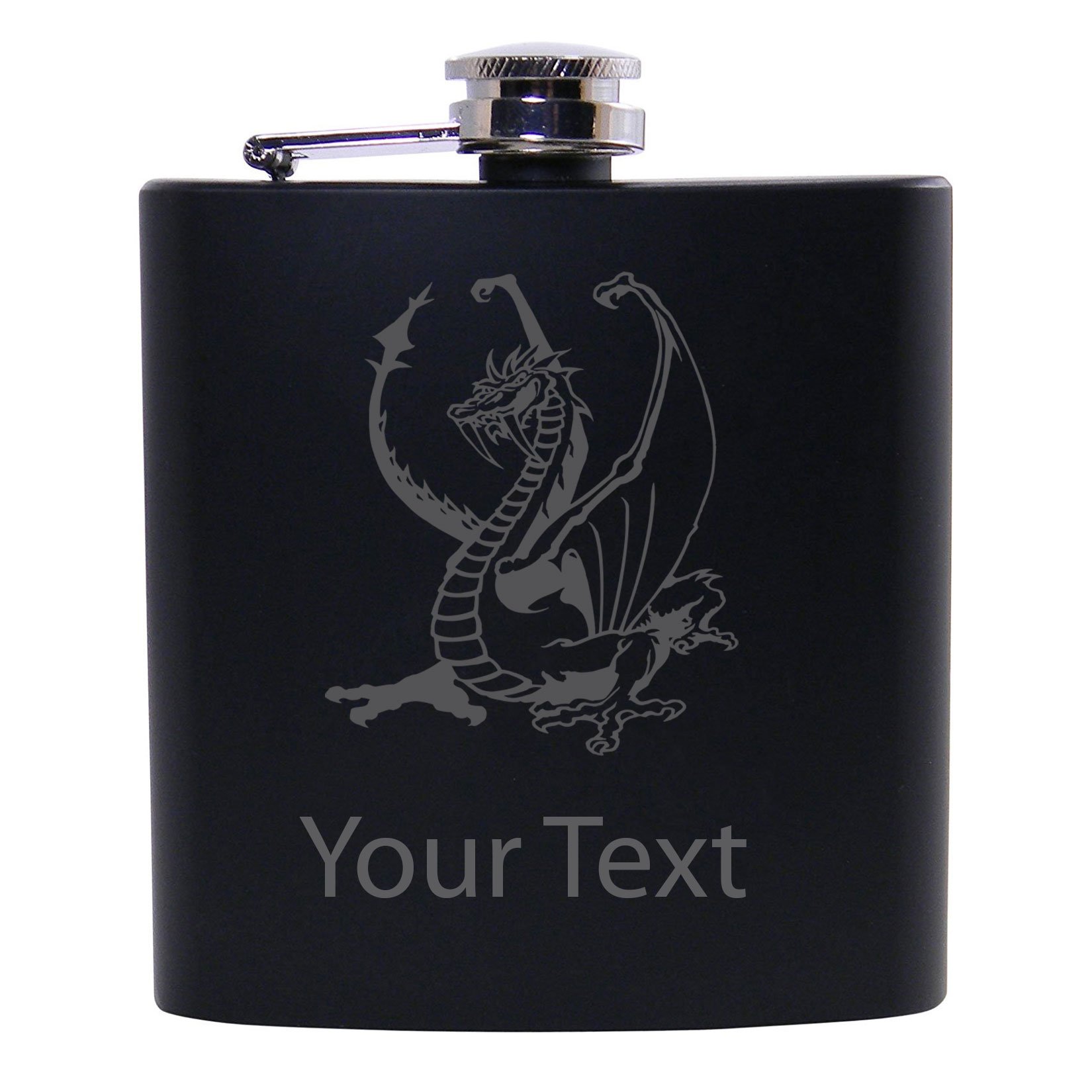Personalized Custom Dragon Black Stainless Steel Hip Customizable Flask