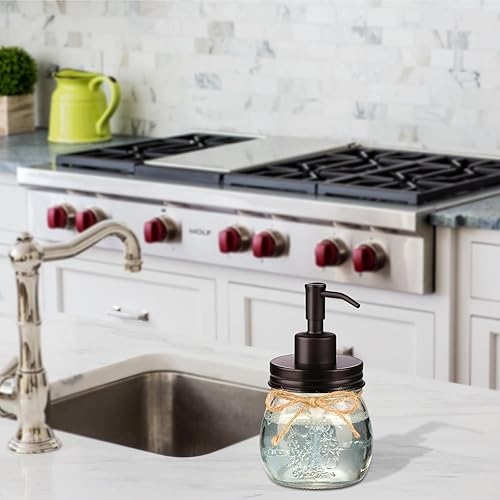 Miniatura 4 de Amolliar Dispensador de jabón líquido en tarro Mason de 10 onzas, bomba y tapa de acero inoxidable, bonita decoración de granja para cocina, baño,