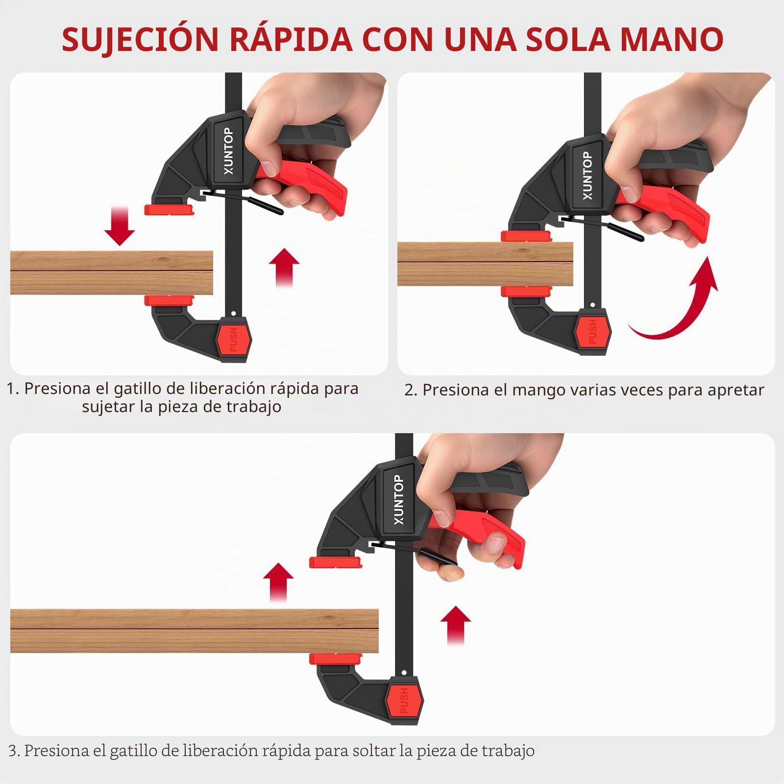 XUNTOP Sargentos de Barra 4PCS 0-150mm/6” Abrazaderas de Barra con Sujeción y Expansión Abrazadera de Rápido con Fuerza de Sujeción de 600N/60KG para Carpintería, Reparación de Metal y Mueble, DIY