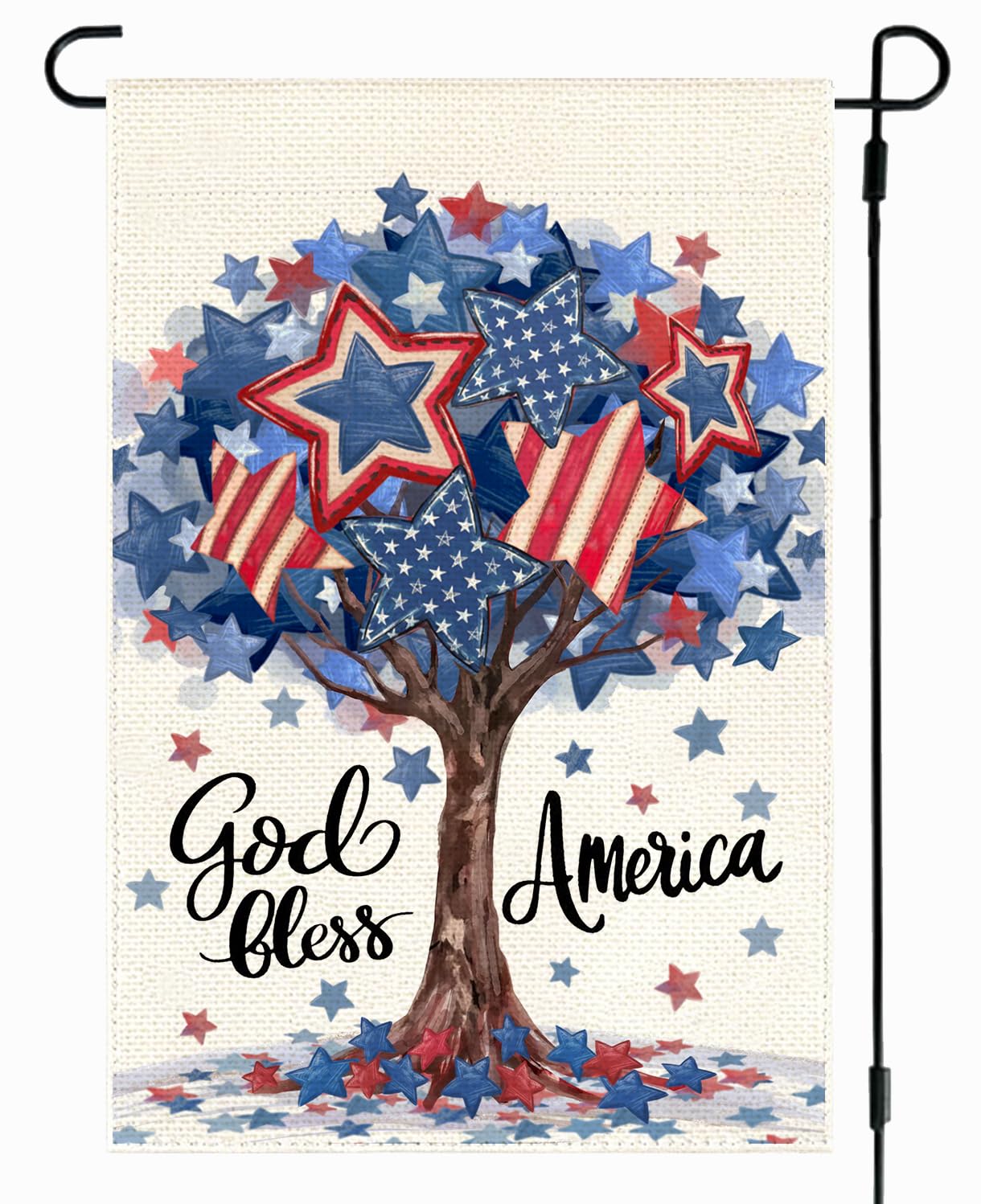 RABUSOFA Patriotic 4th of July Garden Flag 12x18 Inch Double Sided Outside,Red Blue and White Star Tree Memorial Day God Bless America Yard Outdoor Decoration Small