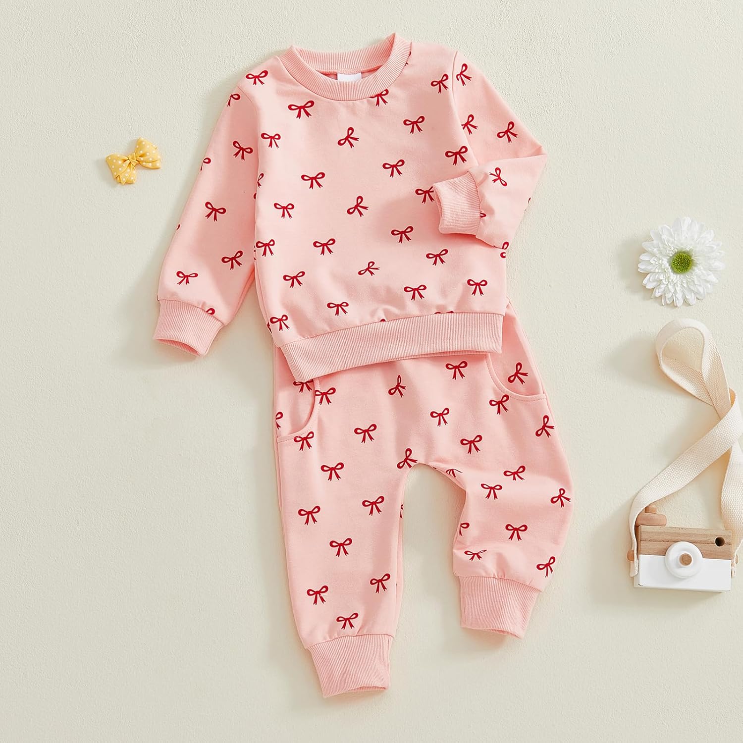 Infant Girl Clothes Valentines Baby Girl Outfit Toddler Sweatshirt Bow Shirt Pants Spring Clothing Set - Image 3