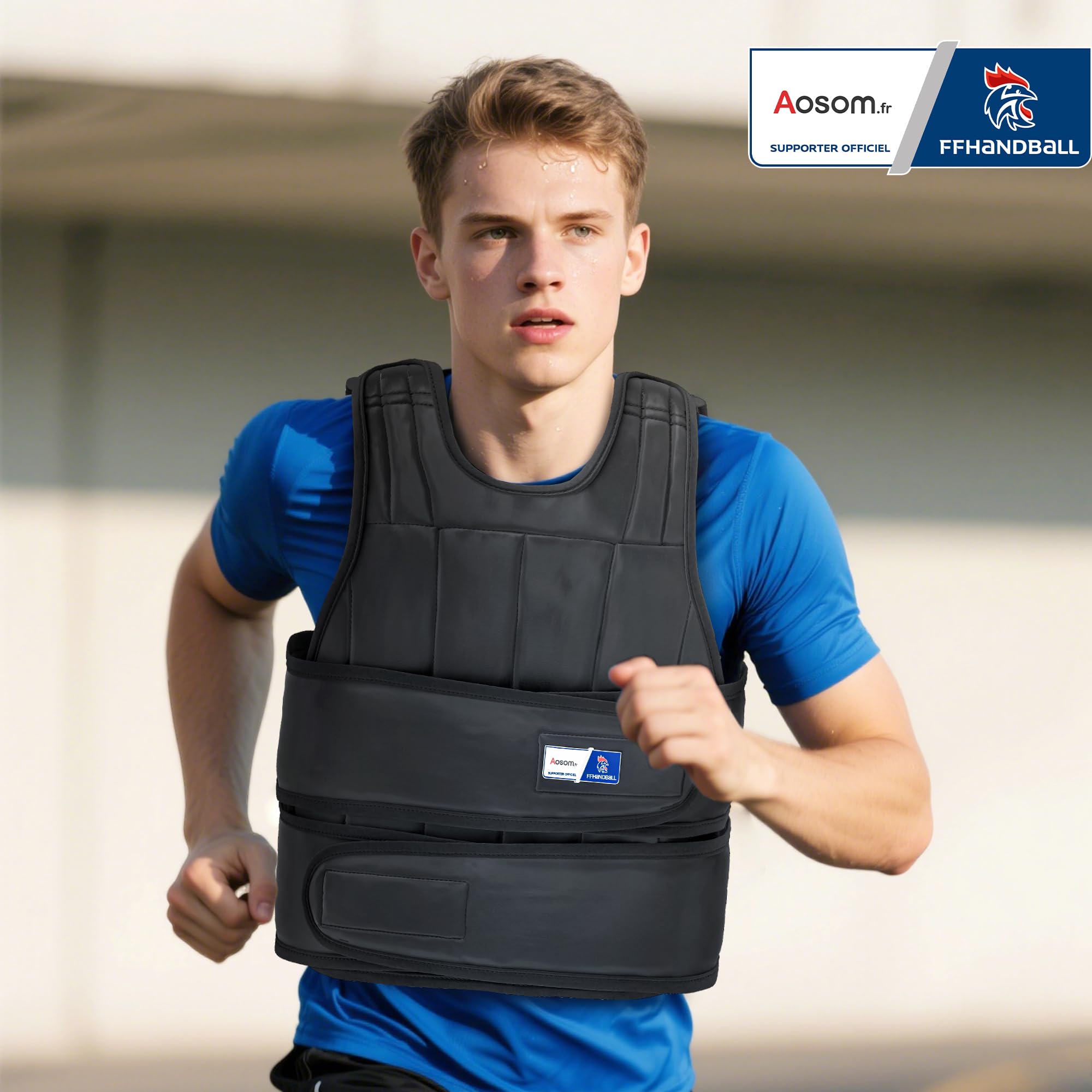 HOMCOM Gilet lesté réglable - Aosom.fr x FFHandball - veste lestée 20 Kg max. poids amovibles entrainement musculation exercice boxe oxford