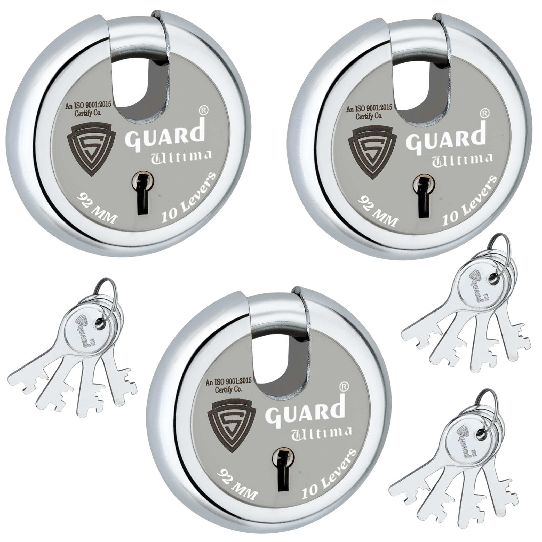 S-GUARD Heavy Duty Shutter Locks for Shops, Main Gate, Main Door, Godowns, Offices,Warehouse, Trucks- Silver, Laser Print Design (92MM-10 Levers-3 Piece) (B0CCLJC7FD) Amazon Price History, Amazon Price Tracker