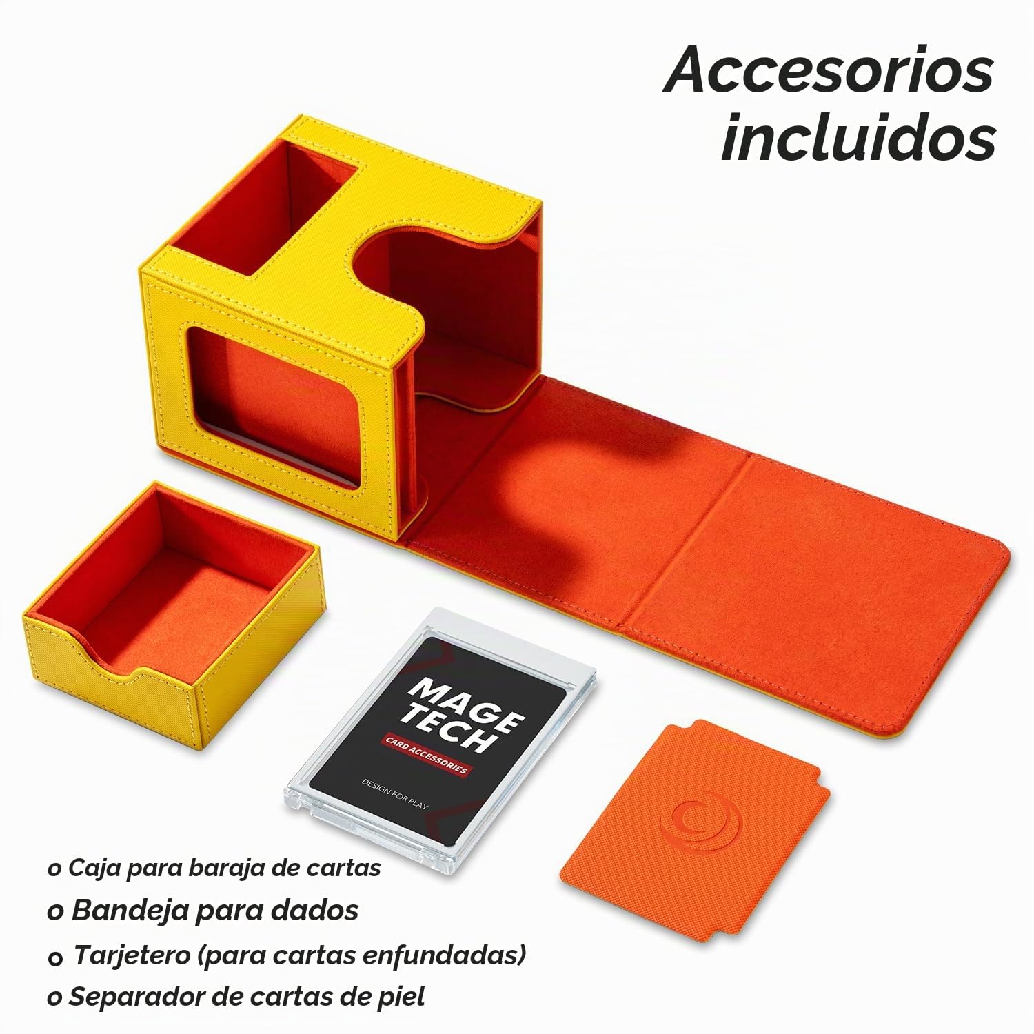 Mage Tech Caja de cartas para MTG Commander, diseño patentado, pantalla Commander, se adapta a 100 tarjetas de doble manga, bandeja de ladrillos y dados de 35 puntos, Rally