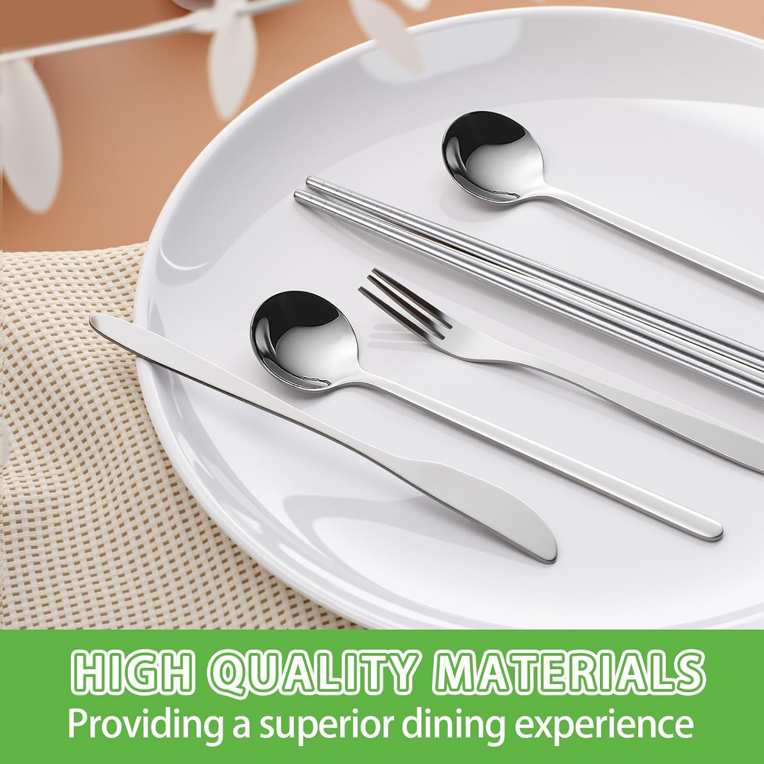 18 Pack 3 Set 2-compartment Stainless Steel Bento Box Set 1000 ml/ 33.4 oz Small Divided Snack Leakproof Containers with Flatware Pack (Chopsticks, Knife, Fork, Spoon) for Fruits & Vegetables