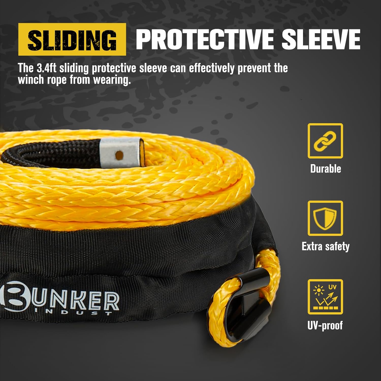 BUNKER INDUST 1/4" x 50' Synthetic Winch Rope + 3/4" D Ring Shackle with 7/8" Pin