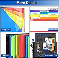 Vista 5 de Forvencer 24 Pocket Project Organizer, 1/3-cut Tab Binder Organizer with Sticky Labels, Multi Pocket Folder with Zipper Pouch, Folder Binder Spiral