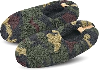 Mens Soft Soles Slipper Socks With Grippers, Cozy&Warm Sherpa Lining Slippers With Non Skid Bottoms, Fuzzy House Slippers
