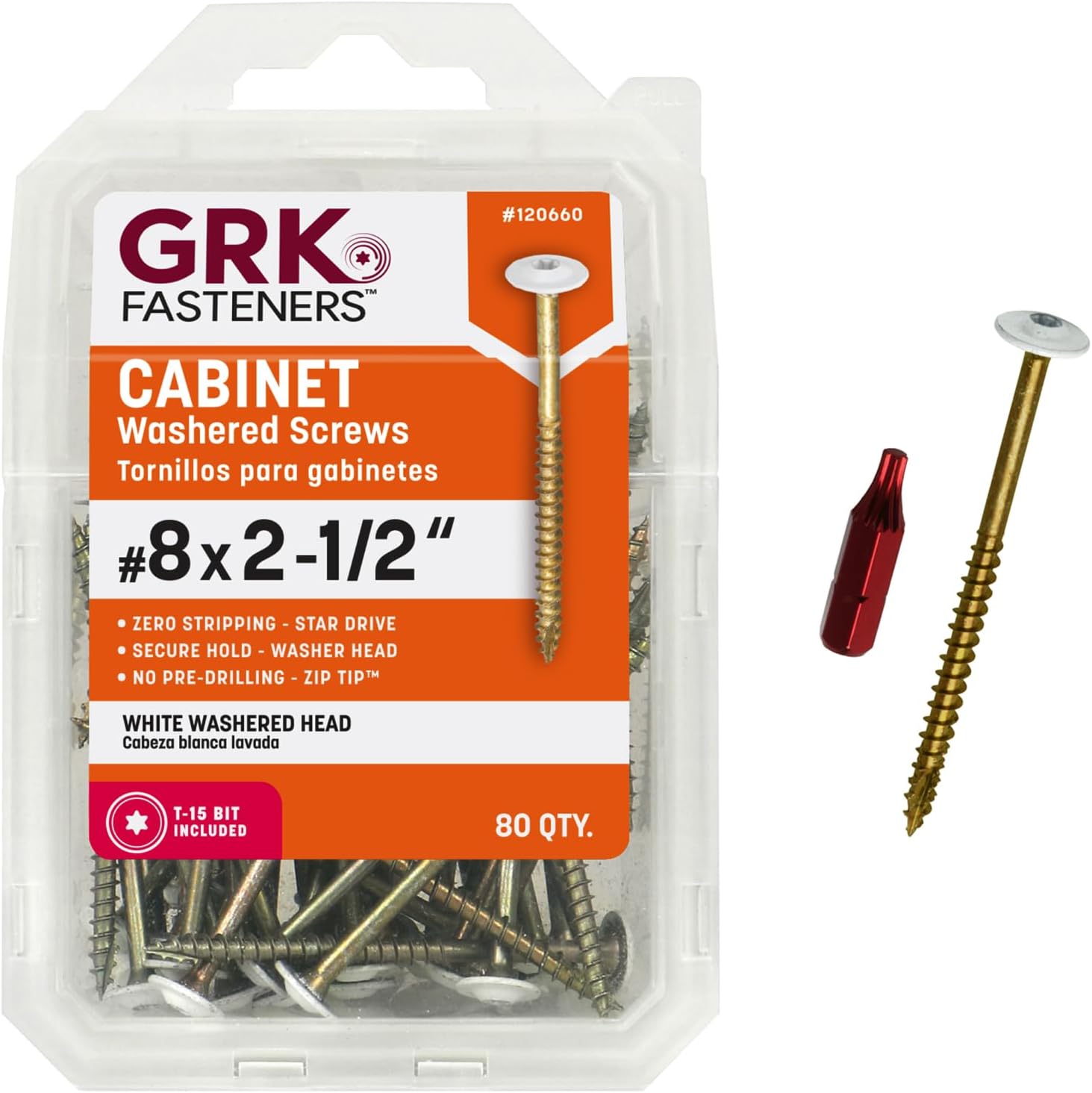 GRK Fasteners 120660 White Cabinet #8 x 2-1/2" Screws 80CT