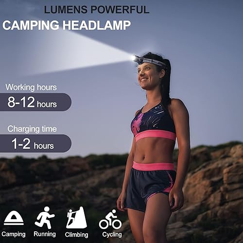 Miniatura 2 de Linterna de cabeza LED recargable, 90,000 lúmenes, superbrillante, con zoom, impermeable, ajustable a 90°, para adultos, para trabajo, ir de