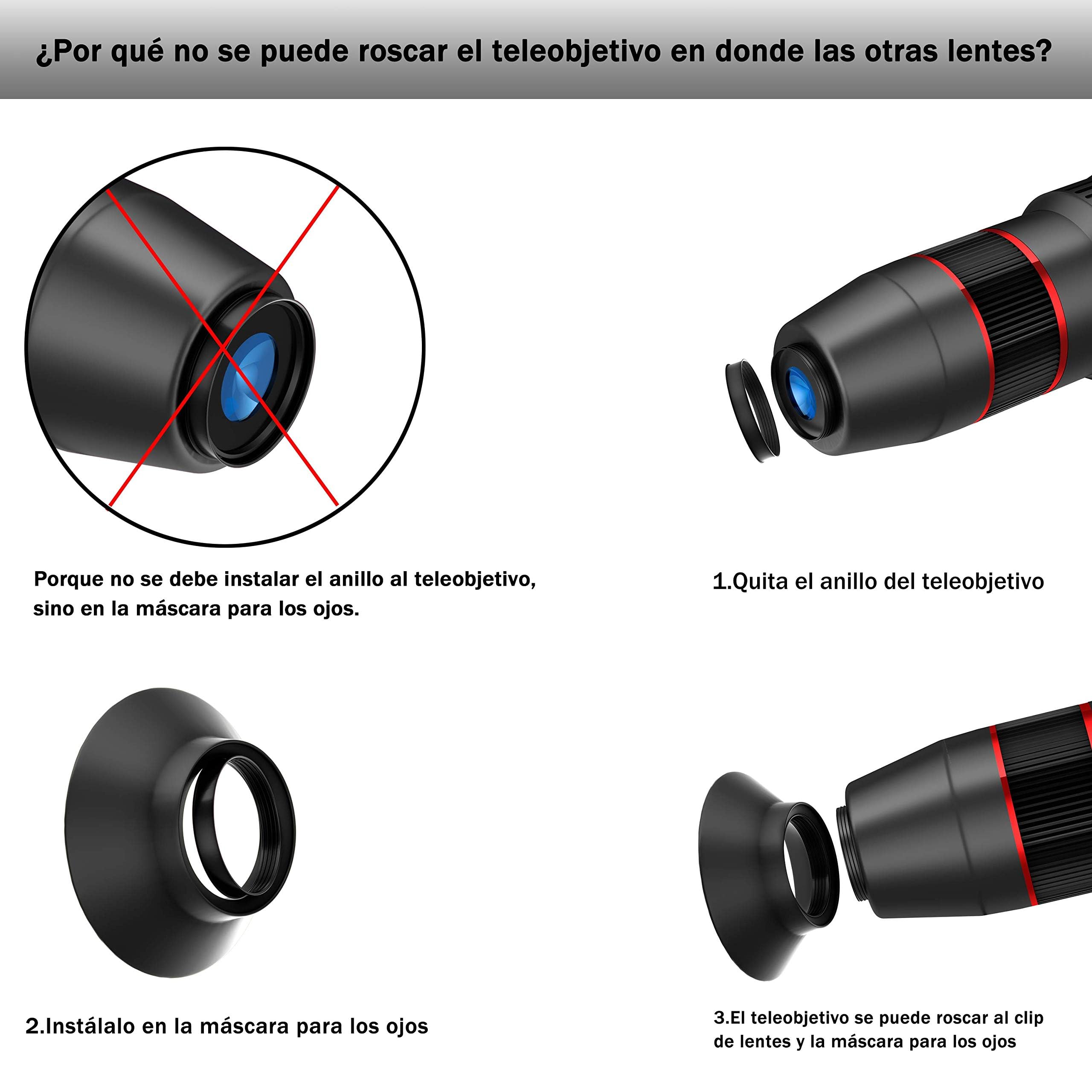 Selvim Lentes BLU-Ray para Teléfono Móvil, 9 en 1 Kit con 22X Teleobjetivo, 235° Fisheye, 0.62X Gran Angular, 25X Macro, Universal iOS Android