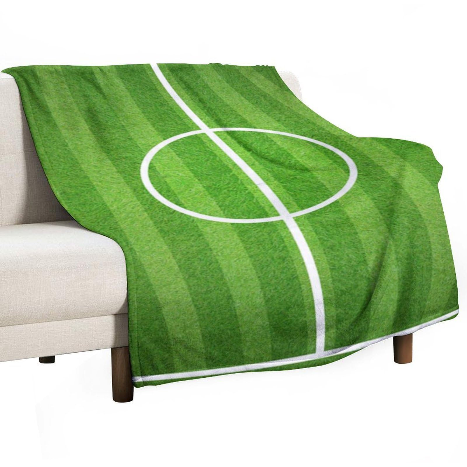 Hxwokrum Flannel Blanket, Green Soccer Field Throw Blanket for Couch Sofa Bed Office, Soft And Comfortable Without Pilling