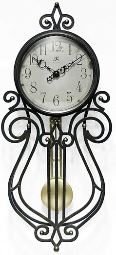 Infinity Instruments 20 inch x 9 Inch Classic Traditional Vintage Rustic Farmhouse Pendulum Non-Ticking Silent Battery Operated Easy to Read Wall Clock for Living Room, Bedroom, Kitchen, Antique Black