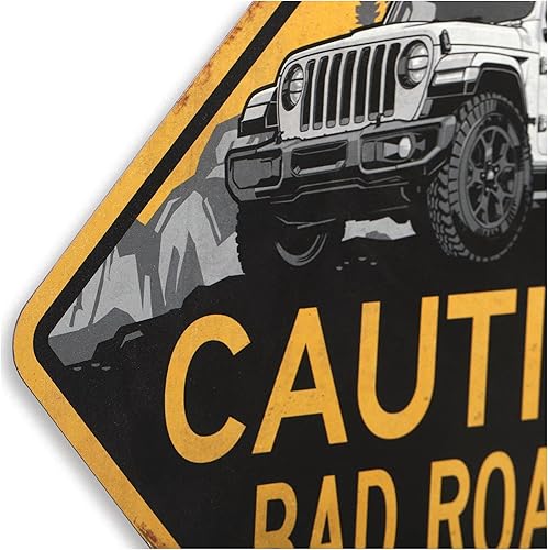 Miniatura 4 de Jeep Caution Bad Roads - Letrero de metal con forma de diamante para garaje, tienda o cueva de hombre