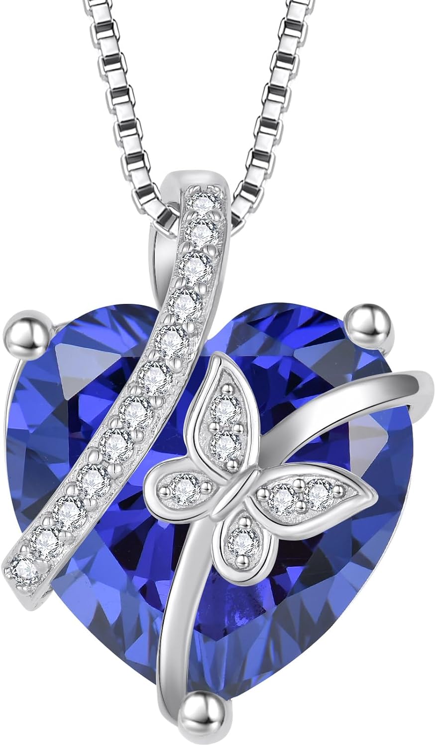 Butterfly Necklace for Women 925 Sterling Silver Heart Birthstone Necklace Jewelry Gifts for Women Her Mom Wife Daughter