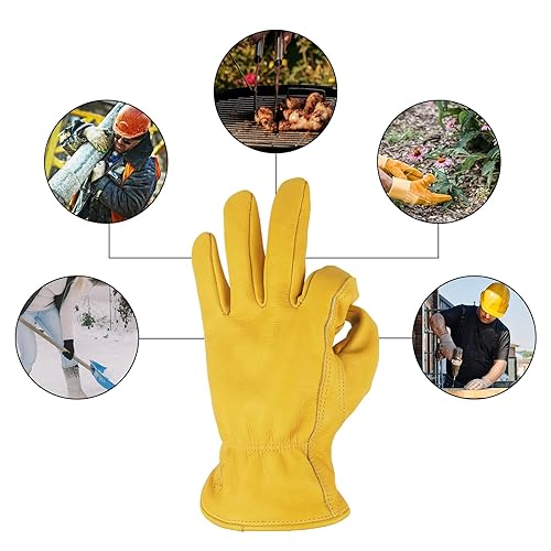 Miniatura 5 de KKOYING Guantes de trabajo de cuero para invierno, guantes de trabajo aislados cálidos, guantes de cuero suave para clima frío