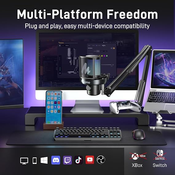 MAONO DM40 Pro AI Wireless Microphone with Mic Boom Arm Stand,AI Noise Cancellation,AI Voice Changer,Tap to Mute Wireless Condenser PC Microphone for Gaming Streaming Recording Podcasting