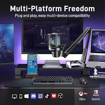 MAONO DM40 Pro AI Wireless Microphone with Mic Boom Arm Stand,AI Noise Cancellation,AI Voice Changer,Tap to Mute Wireless Condenser PC Microphone for Gaming Streaming Recording Podcasting