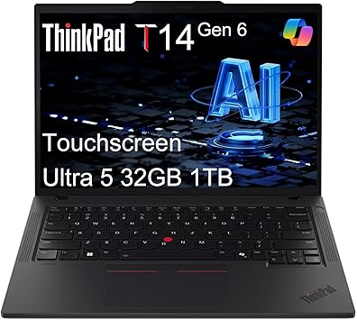 Lenovo ThinkPad T14 Gen 6 Business AI PC Laptop 14" FHD+ Touchscreen, Intel 12-Core Ultra 5 225U > Ultra 7 155U, 32GB DDR5, 1TB SSD, 2x Thunderbolt 4, Backlit, Fingerprint, IR Webcam, Win 11 Pro