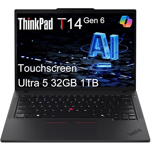Lenovo ThinkPad T14 Gen 6 Business AI PC Laptop (14" FHD+ Touchscreen, Intel 12-Core Ultra 5 225U (> Ultra 7 155U), 32GB DDR5, 1TB SSD), 2x Thunderbolt 4, Backlit, Fingerprint, IR Webcam, Win 11 Pro