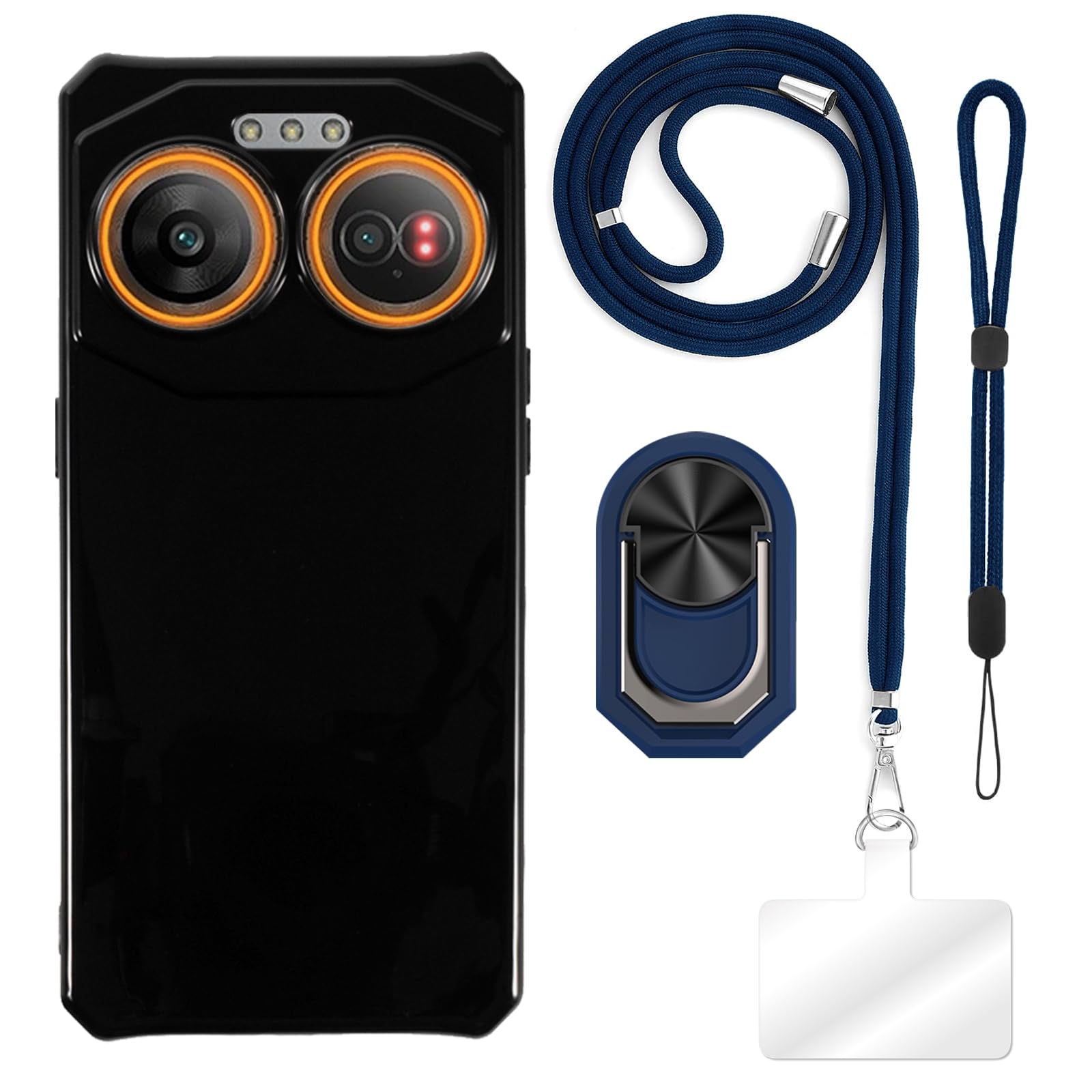 ESCAMOT [4 in 1]Case Compatible with IIIF150 Air 2 Ultra with Lanyard, Wrist Strap and Ring Holder, Protective Cover Anti-Drop Secure Travel Kit (Black+Blue Set)