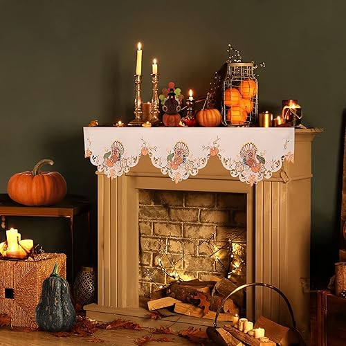 Miniatura 4 de Simhomsen Mantel bordado de pavo para decoración de vacaciones de Acción de Gracias (70 x 17 pulgadas)