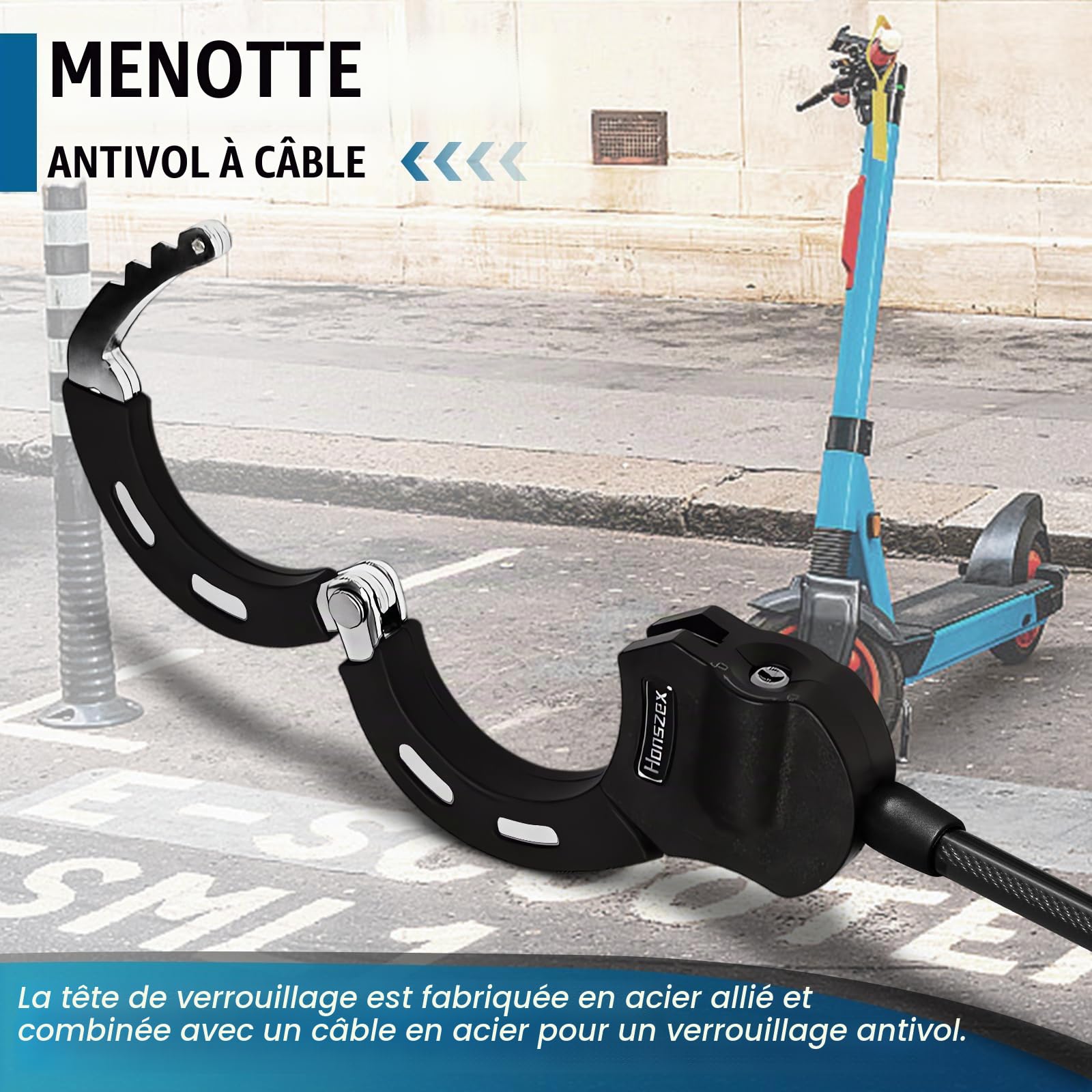 Serrure pour scooter électrique, antivol de vélo, serrure à menottes pour scooter électrique, 39,37 pouces