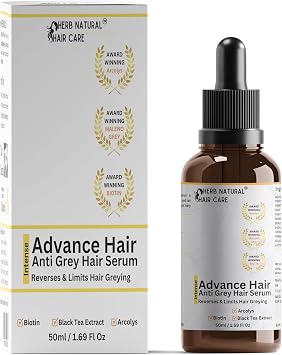 Anti-Grey Hair Serum | Reverses & Limits Hair Greying Biotin, Black Tea Extract | Light-Weight, Non-Sticky & Odourless | for Men and Women | 50 Ml / 1.69fl oz