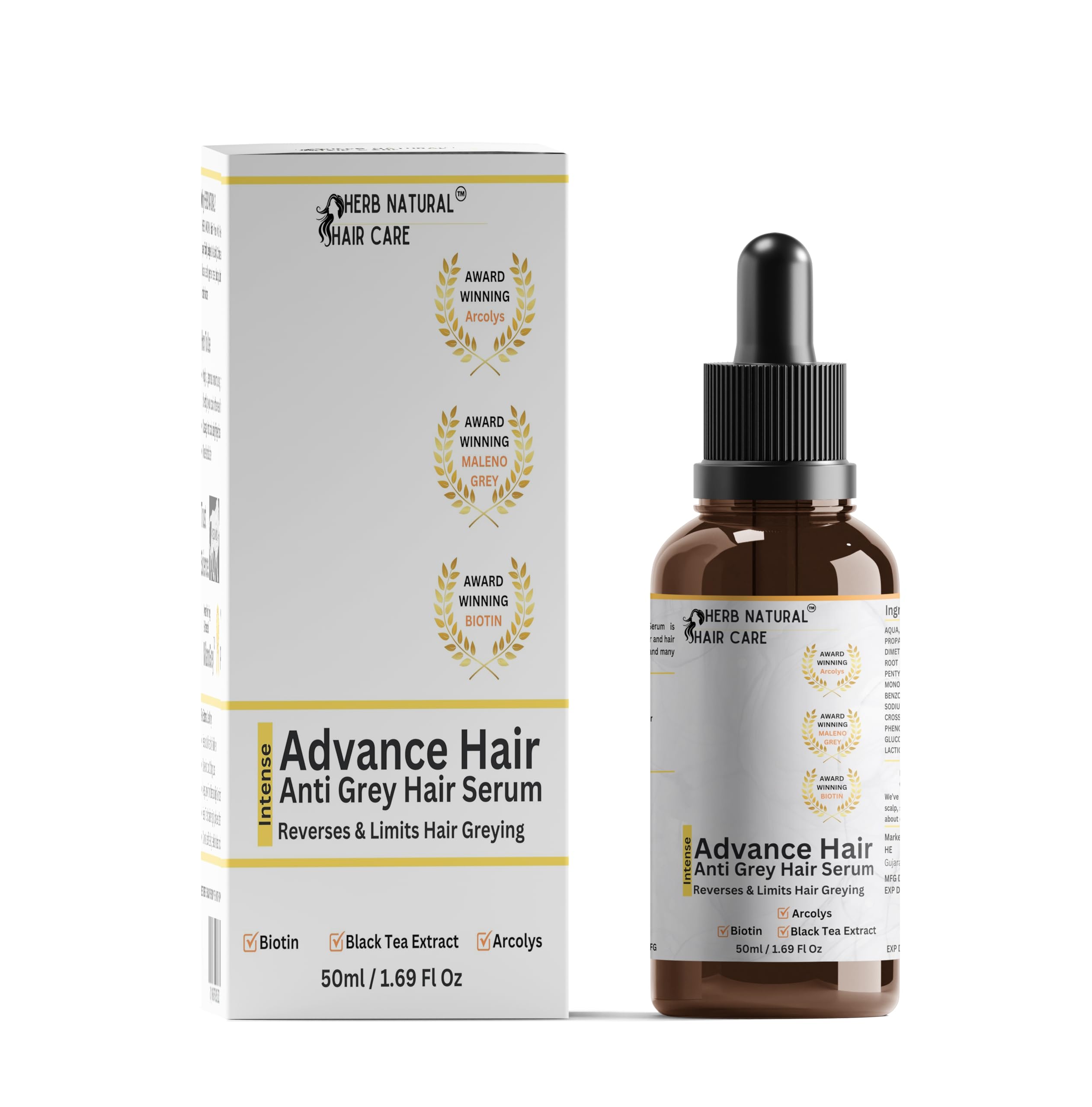 Anti-Grey Hair Serum | Reverses & Limits Hair Greying Biotin, Black Tea Extract | Light-Weight, Non-Sticky & Odourless | for Men and Women