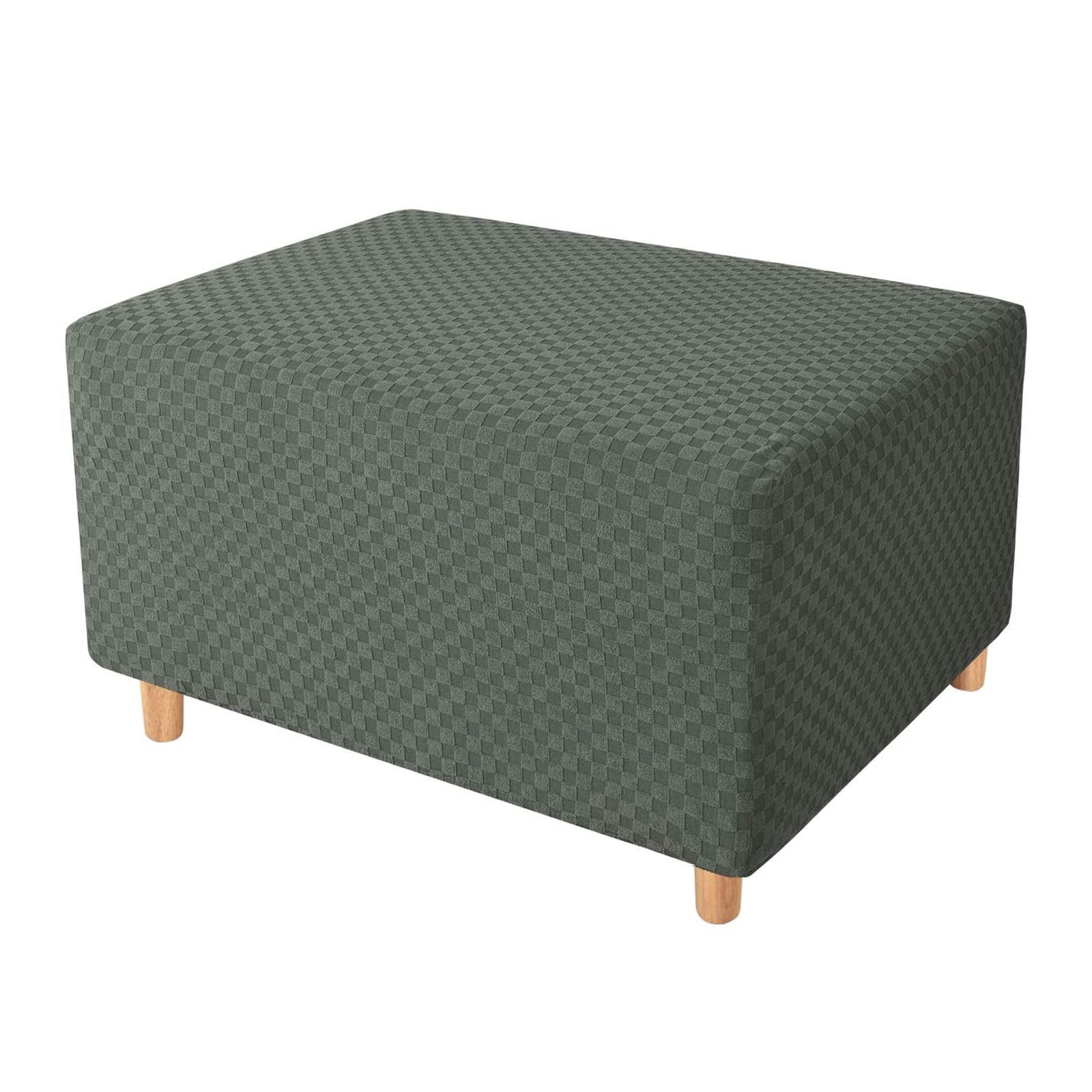 Stretch Ottoman Slipcovers, Rectangle Footstool Protector Jacquard Soft Footrest Covers Non Slip Washable Furniture Protector For Living Room-green-X-Large