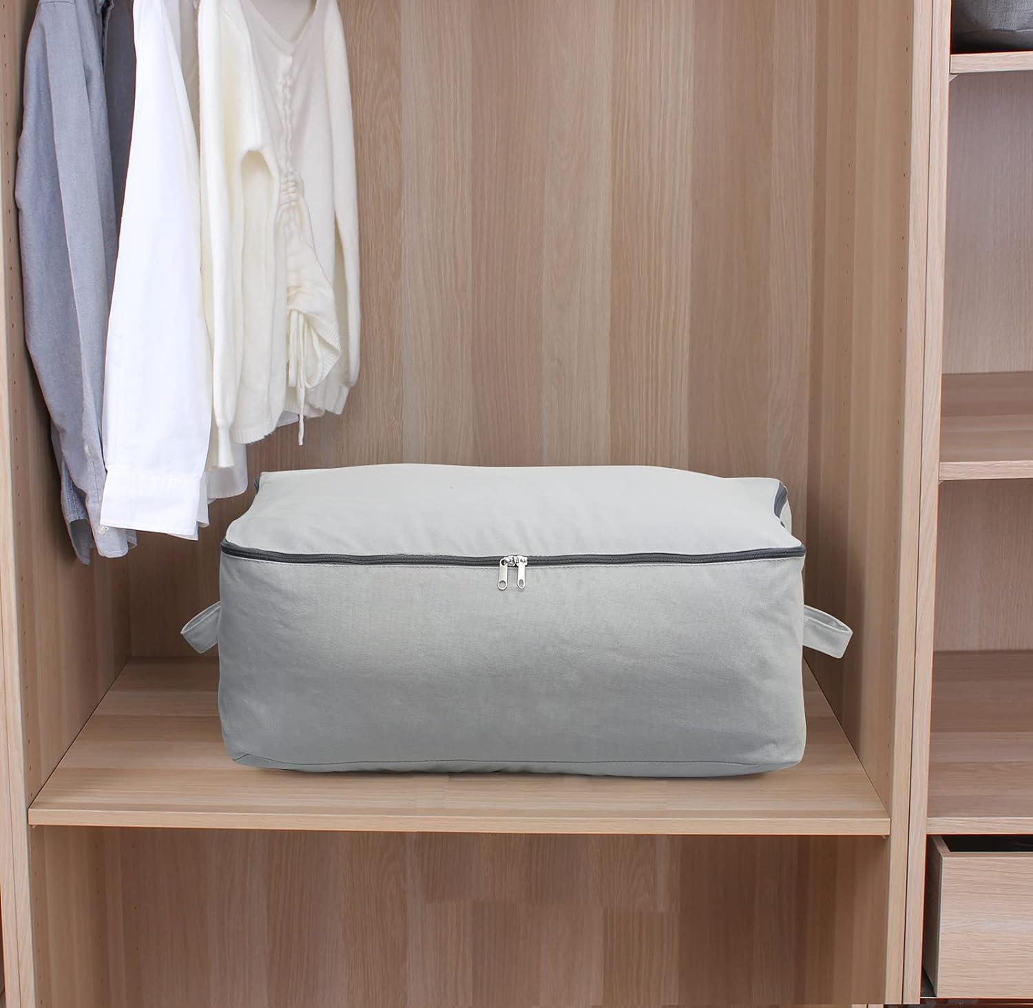 Ultra dicke Stofftasche für Kleidung, Leinen, faltbar, Schrank-Organizer mit verstärktem Griff, stabil für Pullover, T-Shirts, Decken, Mäntel, 3 Stück, Hellgrau