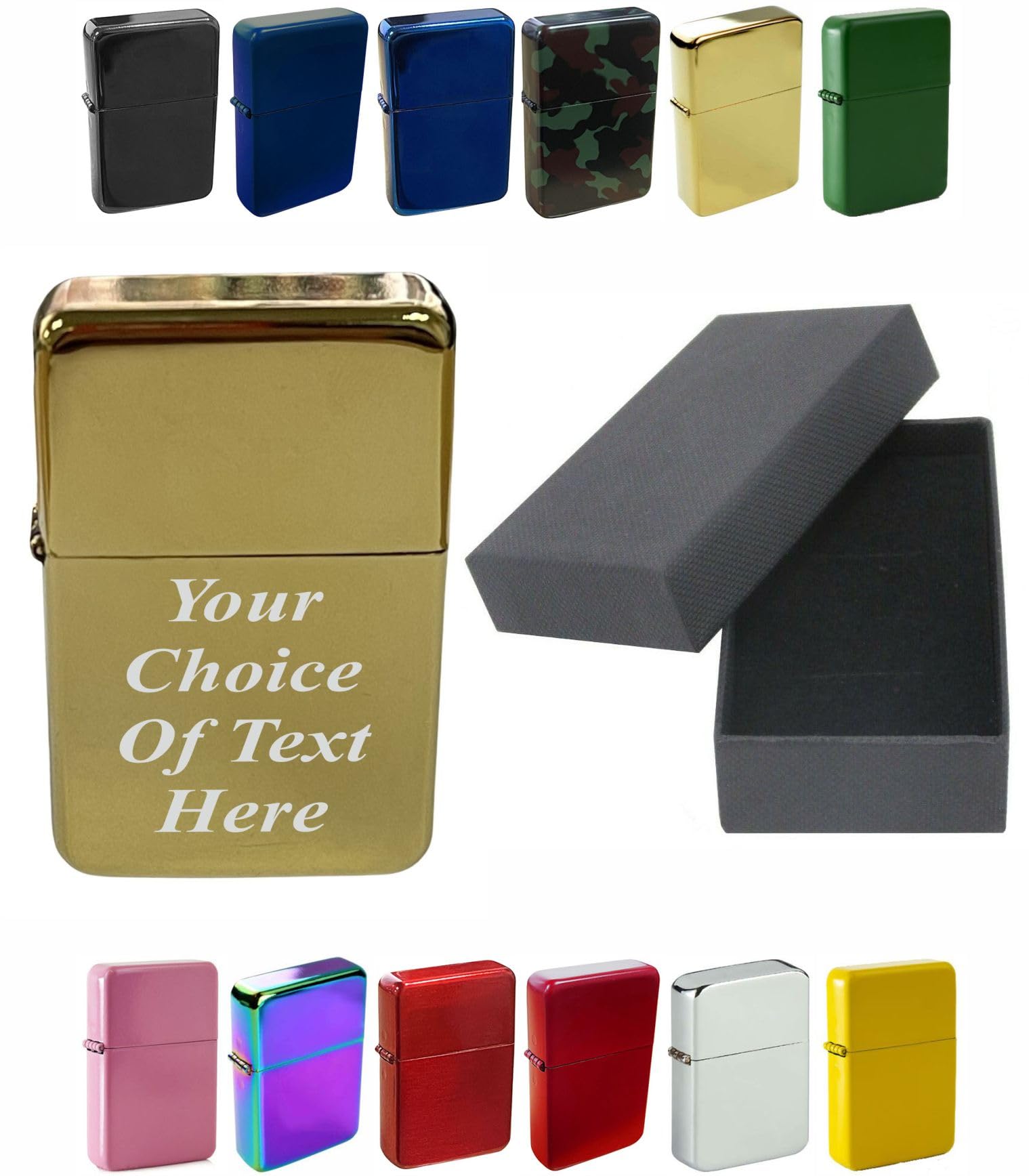 Larryroo Gold Personalised Engraved Lighter For Birthday, Fathers Day, Anniversary, Choice Of Colours - With Luxury Gift Box Packaging (Gold)