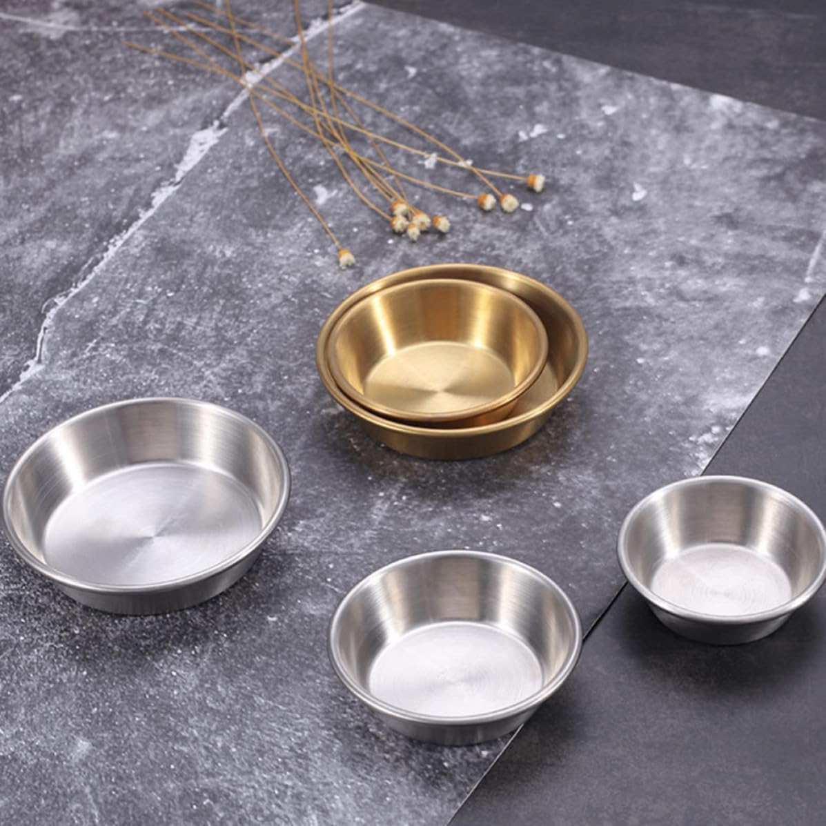 2 Pack round Stainless Steel Dipping Sauce Dish for Restaurants Travel