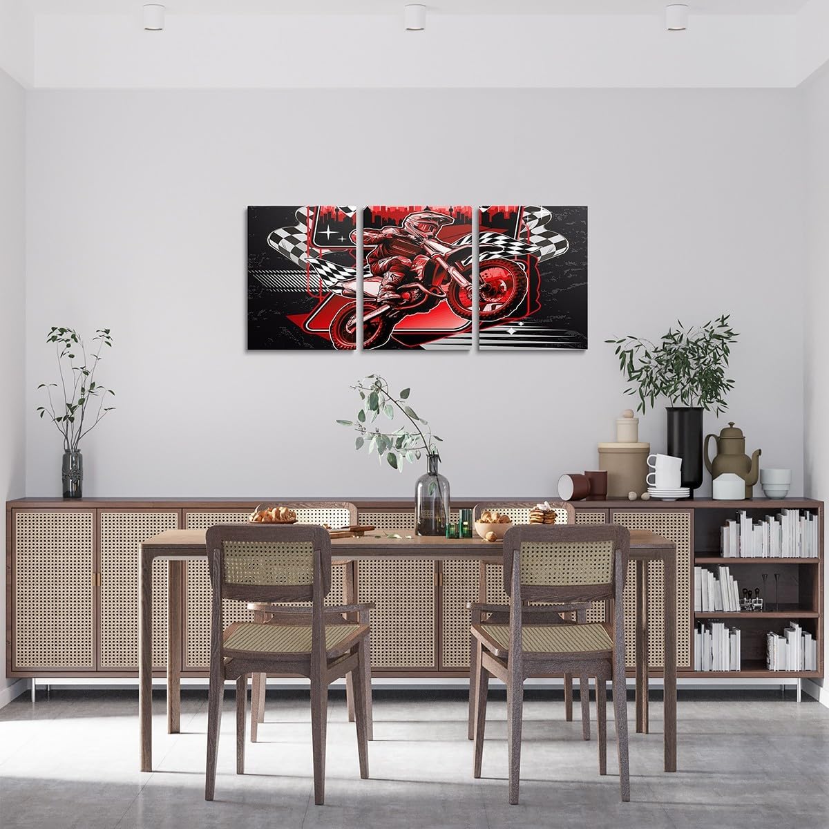 Feelyou Kids Dirt Bike Picture Wall Decor Racing Motocross Rider Wall Painting Posters Boys Girls Motorcycle Canvas Wall Art Living Room Bedroom Extreme Sports Teens Bathroom Wall Art 12"x16"x 3Pcs