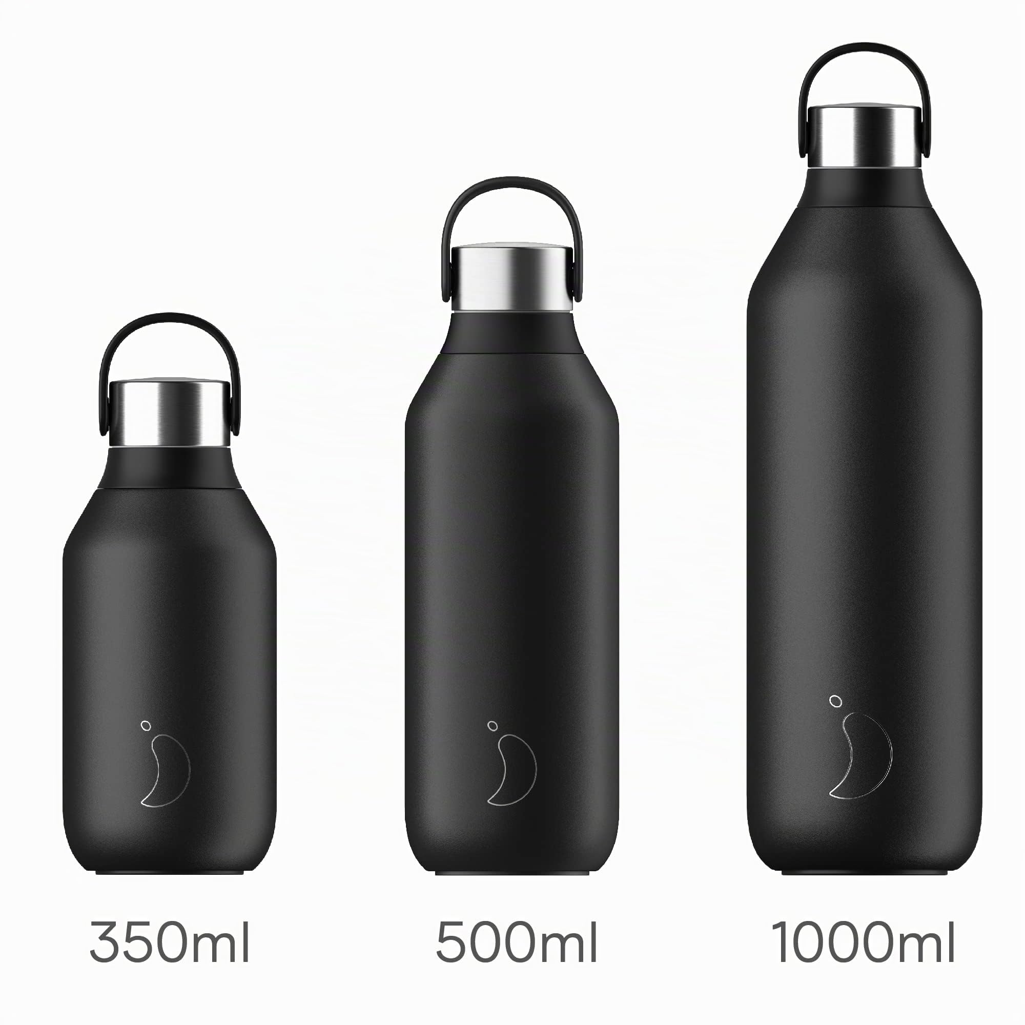 Chilly's Gourde Series 2 - Bouteille Isotherme en Inox avec Collerette Souple & Anse - Thermos pour Boissons Chaudes & Froides - Étanche, Sans Condensation - Abyss Black, 500ml