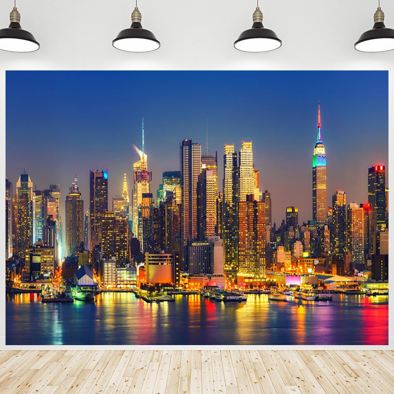 CRTPOD New York City Landscape Backdrop Manhattan Night Scenery Background Skyscraper Urban Light Photography Banner for Portraits Birthday Party