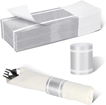 Germiwipe Napkin Bands Self-Adhesive for All Festivals, Silver /100pcs