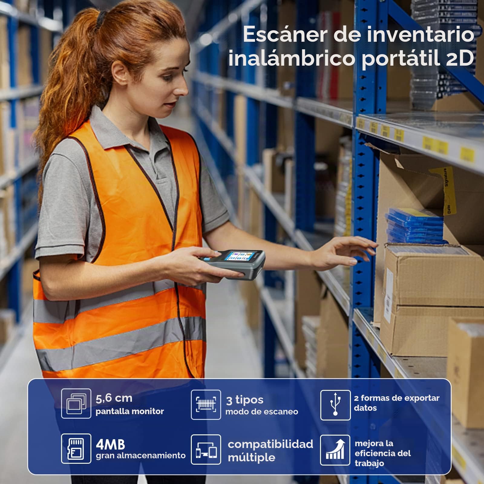 Eyoyo Lector de códigos de Barras 2D, Inventario código de Barras escáner de Datos coleccionista, 1D QR inalámbrico Terminal de Datos portátil Dispositivo de inventario