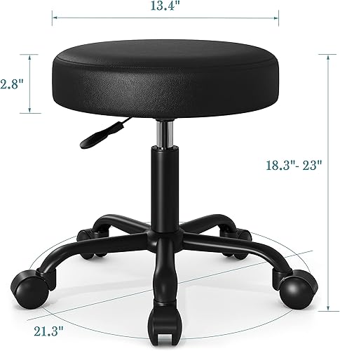 Miniatura 2 de HOOMIC Taburete giratorio para salón de belleza, taburete de dibujo, taburete de spa de masaje con cuero sintético acolchado en negro..